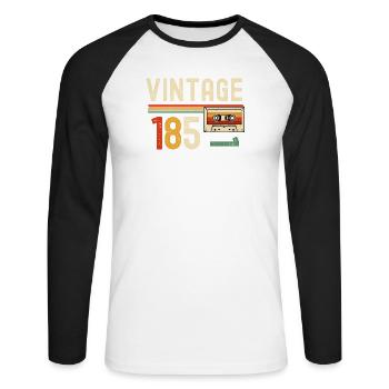 Vintage 85 Kassette Retro - Unisex Baseballshirt langarm - Weiß/Schwarz - Vorne - Nik (191cm)