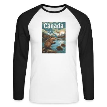 Natural Wonders of Canada Landscape by the Lake with Beaver - Unisex Long Sleeve Baseball T-Shirt - white/black - Front - Nik (191cm)