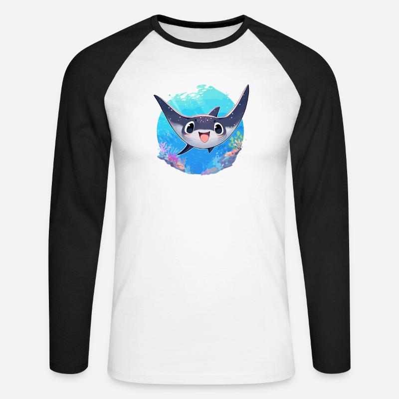 Rochen Mantarochen - Unisex Baseballshirt langarm - Weiß/Schwarz