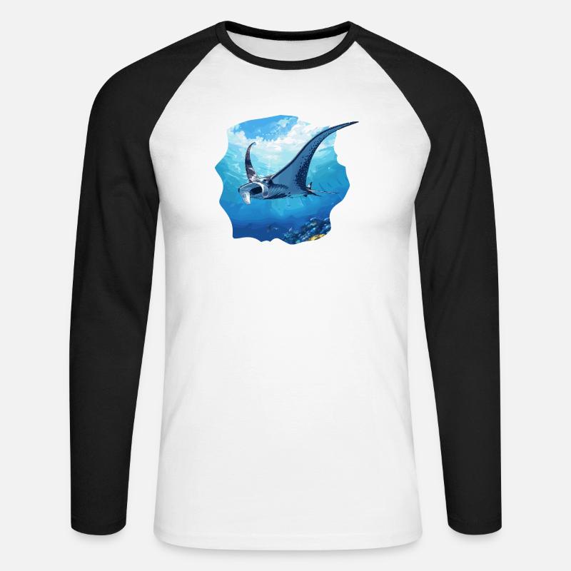 Rochen Mantarochen - Unisex Baseballshirt langarm - Weiß/Schwarz