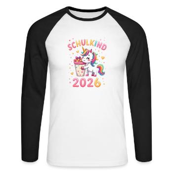 Schulkind 2026 Einschulung 2026 Schulanfang - Unisex Baseballshirt langarm - Weiß/Schwarz - Vorne - Nik (191cm)
