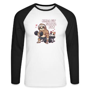 Plutôt en forme, un peu gros paresseux en haltérophilie - T-shirt baseball manches longues Homme - blanc/noir - Devant - Nik (191cm)
