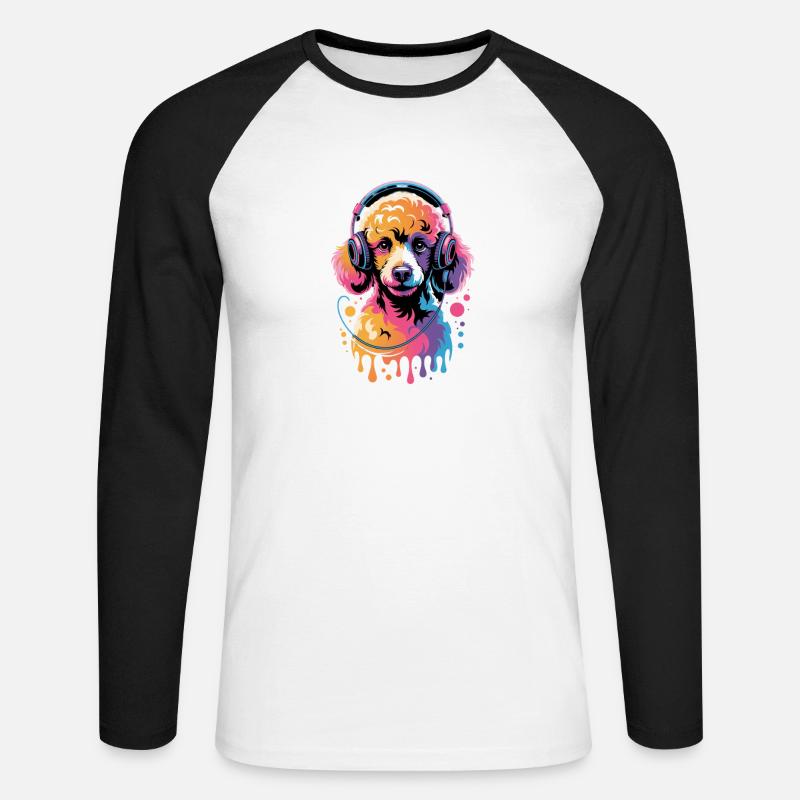 Pudel mit Kopfhörer - Unisex Baseballshirt langarm - Weiß/Schwarz
