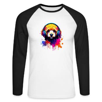 Chiot caniche avec un casque - T-shirt baseball manches longues Homme - blanc/noir - Devant - Nik (191cm)