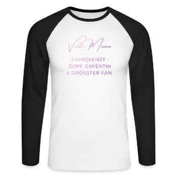 Volti-Mama: Lustiger Voltigier Spruch für Mütter - Unisex Baseballshirt langarm - Weiß/Schwarz - Vorne - Nik (191cm)