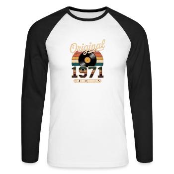 Edition limitée 1971 - T-shirt baseball manches longues Homme - blanc/noir - Devant - Nik (191cm)