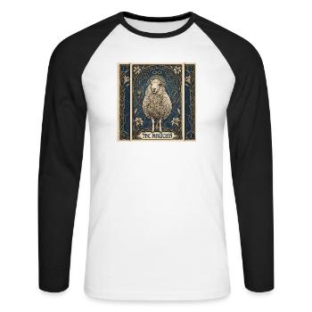 Schaf, der Magier - Unisex Baseballshirt langarm - Weiß/Schwarz - Vorne - Nik (191cm)