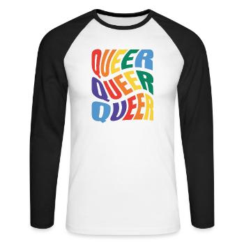 -2026-_LGBTQ_Queer_Queer_Queer_3 - Unisex Baseballshirt langarm - Weiß/Schwarz - Vorne - Nik (191cm)