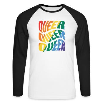 -2026-_LGBTQ_Queer_Queer_Queer_4 - Unisex Baseballshirt langarm - Weiß/Schwarz - Vorne - Nik (191cm)