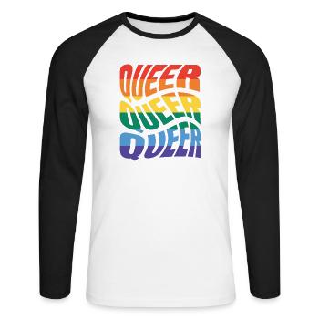 -2026-_LGBTQ_Queer_Queer_Queer_2 - Unisex Baseballshirt langarm - Weiß/Schwarz - Vorne - Nik (191cm)