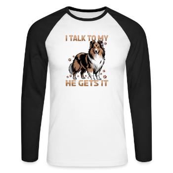 Shetland Sheepdog Sheltie Dog Breed - Unisex Long Sleeve Baseball T-Shirt - white/black - Front - Nik (191cm)