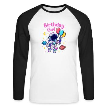 Fille d’anniversaire - T-shirt baseball manches longues Homme - blanc/noir - Devant - Nik (191cm)