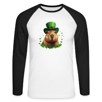 Capybara de trèfle sous le chapeau de saint Patrick - T-shirt baseball manches longues Homme - blanc/noir - Devant - Nik (191cm)