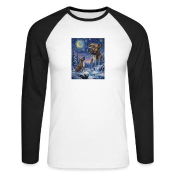 Hurlement au chien de la lune Staffordshire Terrier - T-shirt baseball manches longues Homme - blanc/noir - Devant - Nik (191cm)