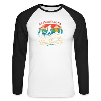 Es ist ein wunderschöner Tag zum Ultralaufen - Unisex Baseballshirt langarm - Weiß/Schwarz - Vorne - Nik (191cm)