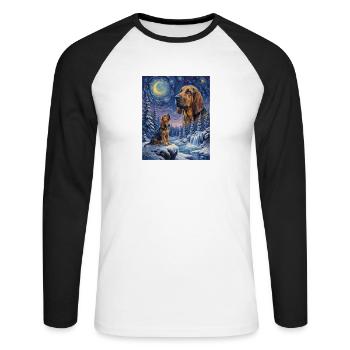Hurlant vers la Lune Mème Chien Sanglier - T-shirt baseball manches longues Homme - blanc/noir - Devant - Nik (191cm)