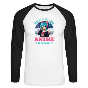 Anime and Music Chibi - Unisex Long Sleeve Baseball T-Shirt - white/black - Front - Nik (191cm)