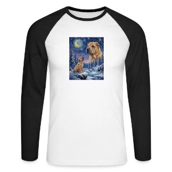 Hurlant vers la Lune Mème Chien Shar Pei - T-shirt baseball manches longues Homme - blanc/noir - Devant - Nik (191cm)