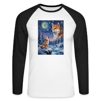 Hurler à la Lune Chien Mème Shiba Inu - T-shirt baseball manches longues Homme - blanc/noir - Devant - Nik (191cm)