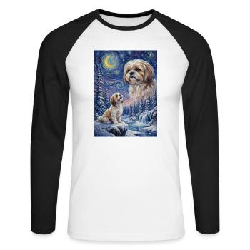 Hurlant à la Lune Mème Chien Shih Tzu - T-shirt baseball manches longues Homme - blanc/noir - Devant - Nik (191cm)