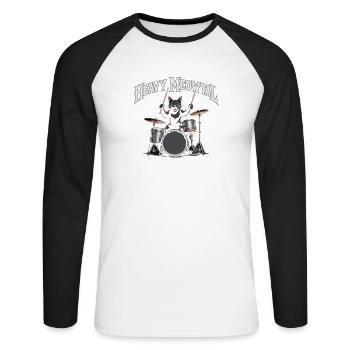 Heavy Metal Cat on Drums - Unisex Long Sleeve Baseball T-Shirt - white/black - Front - Nik (191cm)