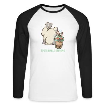 Bubble Tea Boba Drôle de Lapin mignon - T-shirt baseball manches longues Homme - blanc/noir - Devant - Nik (191cm)