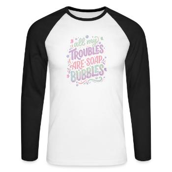 Tous mes soucis sont des bulles de savon - T-shirt baseball manches longues Homme - blanc/noir - Devant - Nik (191cm)