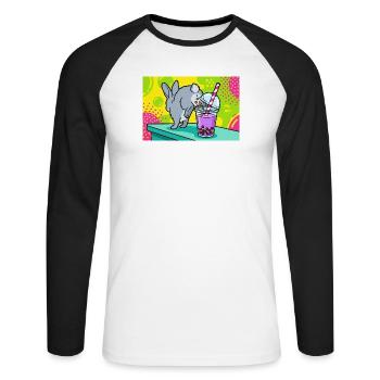 Bubble Tea Boba Drôle de Lapin mignon - T-shirt baseball manches longues Homme - blanc/noir - Devant - Nik (191cm)