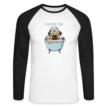Jour Spa que je mérite : Chien de bain - T-shirt baseball manches longues Homme - blanc/noir - Devant - Nik (191cm)