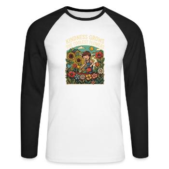 La gentillesse fait pousser les fleurs les plus fraîches - T-shirt baseball manches longues Homme - blanc/noir - Devant - Nik (191cm)
