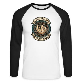 Funny sarcastic fun fact I don't care - Unisex Long Sleeve Baseball T-Shirt - white/black - Front - Nik (191cm)