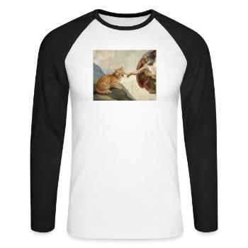 Chat gifle la main de Dieu Mème des chats drôles - T-shirt baseball manches longues Homme - blanc/noir - Devant - Nik (191cm)