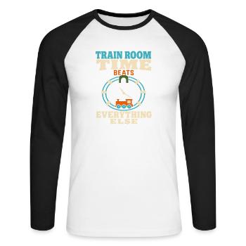 Zugzimmer Modellbahn Modellbahn Papa Geschenk - Unisex Baseballshirt langarm - Weiß/Schwarz - Vorne - Nik (191cm)
