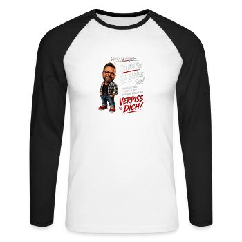Lustiger Männerspruch – Ich bin so. Ich bleib so. - Unisex Baseballshirt langarm - Weiß/Schwarz - Vorne - Nik (191cm)