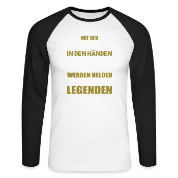 Mit der Motorsäge werden Helden zu Legenden - Unisex Baseballshirt langarm - Weiß/Schwarz - Vorne - Nik (191cm)