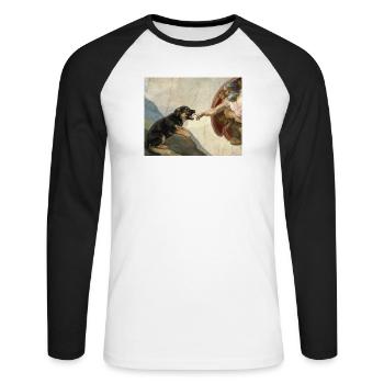 Dog God's Hand Shepherd Dog Meme - Unisex Long Sleeve Baseball T-Shirt - white/black - Front - Nik (191cm)