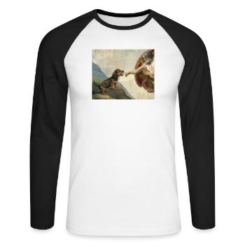 Dog God Hand Dachshund Dogs meme - Unisex Long Sleeve Baseball T-Shirt - white/black - Front - Nik (191cm)