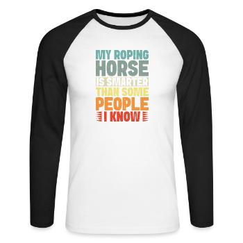 Cavalier de cheval de loisir, mon cheval, gens plus intelligents, anglais - T-shirt baseball manches longues Homme - blanc/noir - Devant - Nik (191cm)