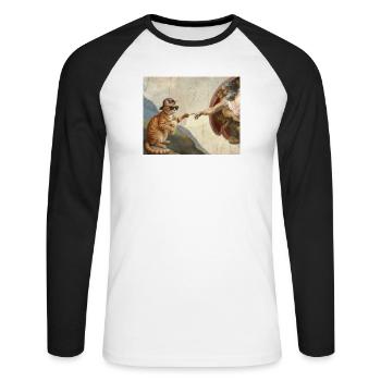 Chat gifle la main de Dieu Mème des chats drôles - T-shirt baseball manches longues Homme - blanc/noir - Devant - Nik (191cm)