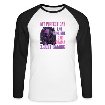 Pastel Goth Soft Goth Gaming Gamer - Unisex Baseballshirt langarm - Weiß/Schwarz - Vorne - Nik (191cm)