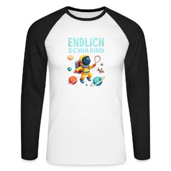 Schulkind 2026 Einschulung 2026 Schulanfang - Unisex Baseballshirt langarm - Weiß/Schwarz - Vorne - Nik (191cm)