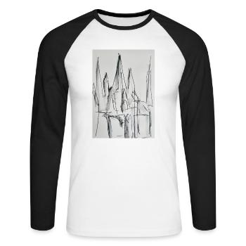 Black and White City Silhouette - Unisex Long Sleeve Baseball T-Shirt - white/black - Front - Nik (191cm)