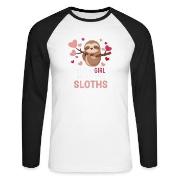 L’amour paresseux : Juste une fille paresseuse - T-shirt baseball manches longues Homme - blanc/noir - Devant - Nik (191cm)