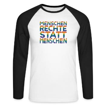 Menschenrechte Statement für Demokratie Fans - Unisex Baseballshirt langarm - Weiß/Schwarz - Vorne - Nik (191cm)
