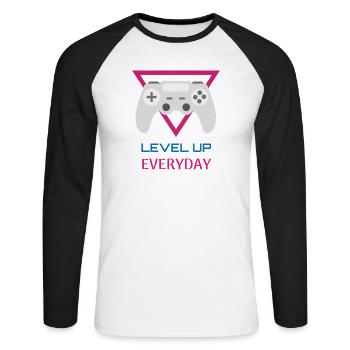 Level Up Everyday Gamer - Unisex Baseballshirt langarm - Weiß/Schwarz - Vorne - Nik (191cm)
