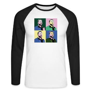 Selenskyj Pop-Art - Unisex Baseballshirt langarm - Weiß/Schwarz - Vorne - Nik (191cm)