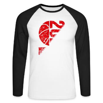 Basketball Meister Edition 2026 in rot und weiß - Unisex Baseballshirt langarm - Weiß/Schwarz - Vorne - Nik (191cm)