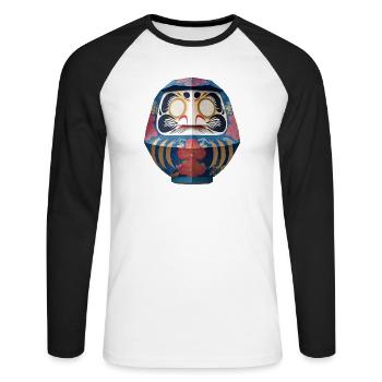 Blumiger Daruma Maskendesign Daruma Origami - Unisex Baseballshirt langarm - Weiß/Schwarz - Vorne - Nik (191cm)