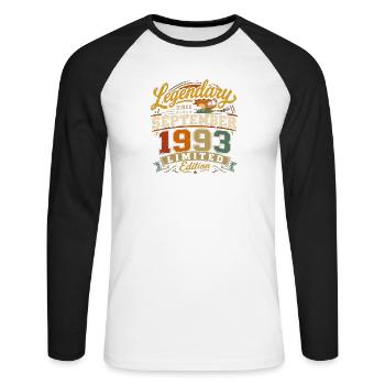 Legendär seit September 1993 Vintage Gift - Unisex Baseballshirt langarm - Weiß/Schwarz - Vorne - Nik (191cm)