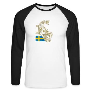 Suède Pêche - T-shirt baseball manches longues Homme - blanc/noir - Devant - Nik (191cm)